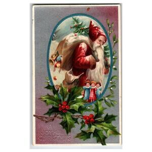 Vintage 1908 Embossed Santa Claus Christmas Postcard Printed in Germany